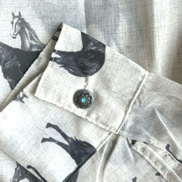 Tasha Polizzi Stallion Print Chiffon Blouse Button Down Shirt Size Medium - Picture 6 of 9